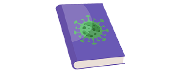 Graphic of a book with a green bacterium on its cover