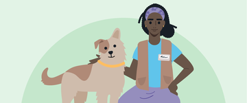 Amina Community Health Worker with dog Balto