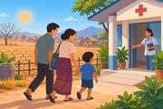 Caregiver bringing a child to a community health facility.