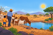 Livestock being moved toward a remaining water source.