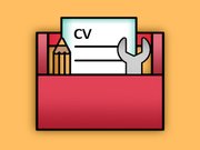 A CV document, a pencil, a tool inside an envelope